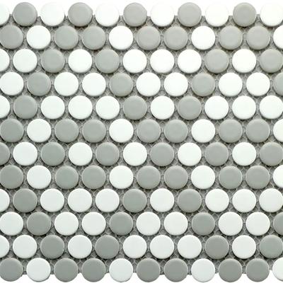Color Collection Mosaics Matte Gray & White Penny Round 9x10
