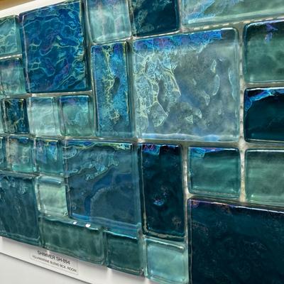 Aquabella Shimmer Aquamarine Block Random Glass Mosaic 12"x12" Pool Tile (SH-894)