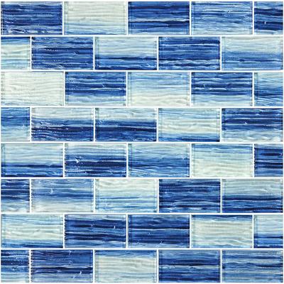 Mirage Blue Blend 1.5x3 Glass Mosaic 12"x12" Pool Tile
