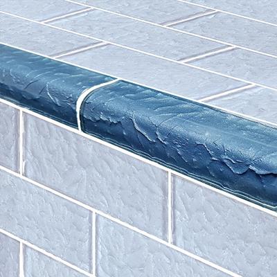 Moonscape Trim Steel Blue Glass Bullnose Pool Tile (Covering 1 Linear Foot)