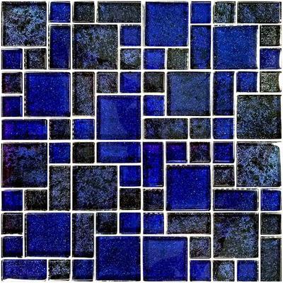 Nightfall Cobalt Black Mixed Glass Mosaic 12"x12" Pool Tile