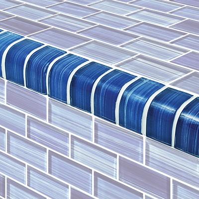 Watercolors Trim Caribbean Blue Blend 1x2 Glass Bullnose Pool Tile (Covering 1 Linear Foot)