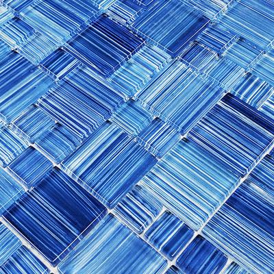 Watercolors Caribbean Blue Blend Mixed Glass Mosaic 12"x12" Pool Tile - Hover
