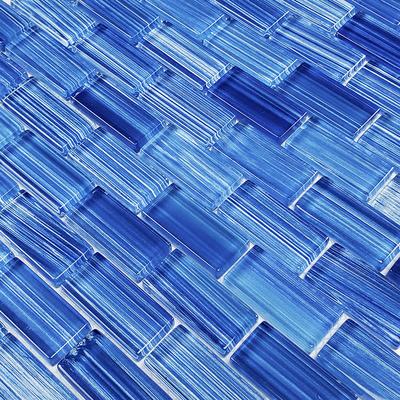 Watercolors Caribbean Blue Blend 1x2 Glass Mosaic 12"x12" Pool Tile - Hover