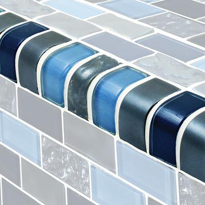 Titanium Trim Blue Blend Glass Bullnose Pool Tile (Covering 1 Linear Foot)