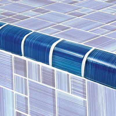Watercolors Trim Caribbean Blue Blend 2x2 Glass Bullnose Pool Tile (Covering 1 Linear Foot)