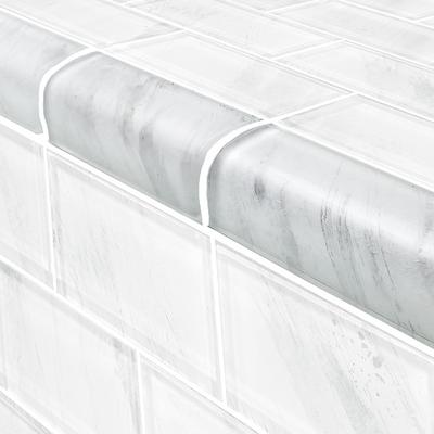 Subway Trim Stratus White Glass Bullnose Pool Tile (Covering 1 Linear Foot)