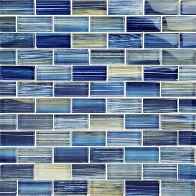 Watercolors Blue Blend 1x2 Glass Mosaic 12"x12" Pool Tile