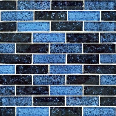 Nightfall Azure Black 1x3 Glass Mosaic 12"x12" Pool Tile