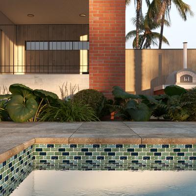 Aquabella Shimmer Aquamarine Blend 1x2 Glass Mosaic 12"x12" Pool Tile (SH-1294) - Hover
