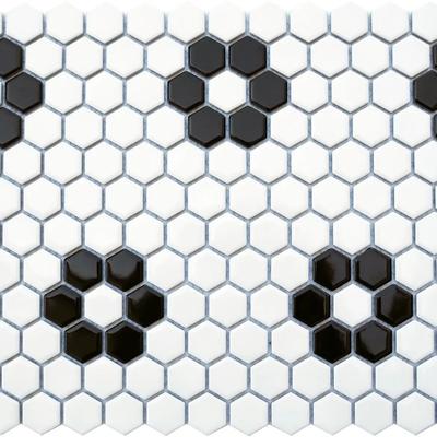 CC Mosaics Matte 1x1 Black & White Flower Hex 12x12 Mosaic 
