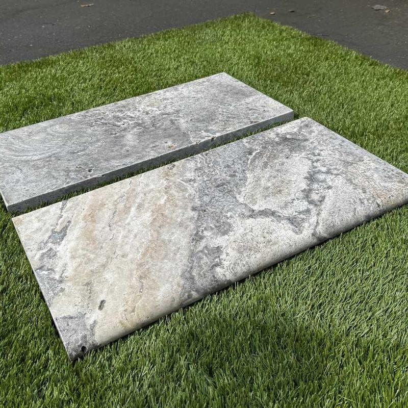 Silver Travertine 3cm Double Bullnose Pool Coping 12x24 - Image 6