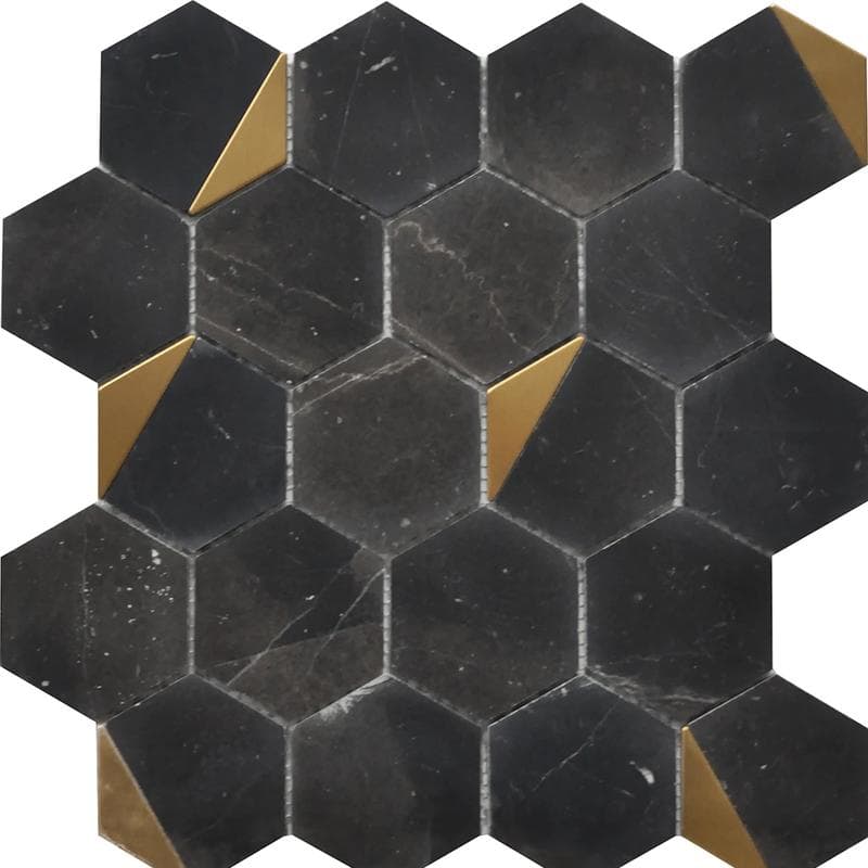 Rockart Nero Marquina Hexagon 12x13 Mosaic - Image 1