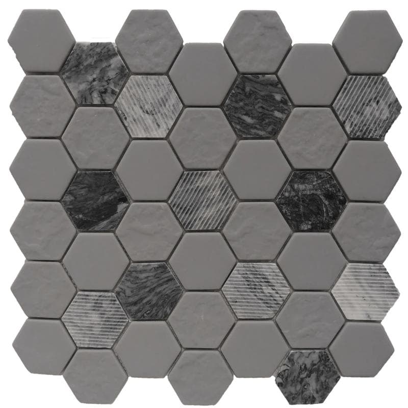 Rockart Gray Granite Hexagon 12x12 Mosaic - Image 1