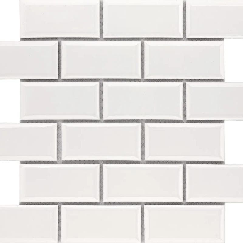 Color Collection Mosaics+ Bright White Ice 2x4 Bev. Brick - Image 1