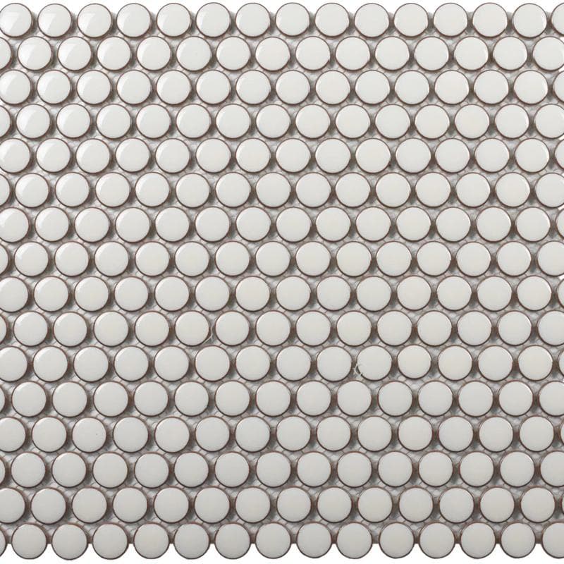 Color Collection Mosaics+ Bright Pearl White Penny Round 12x12 - Image 1