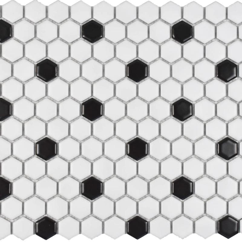 Color Collection Mosaics Matte White & Black 12x12 Hexagon 1x1 - Image 1