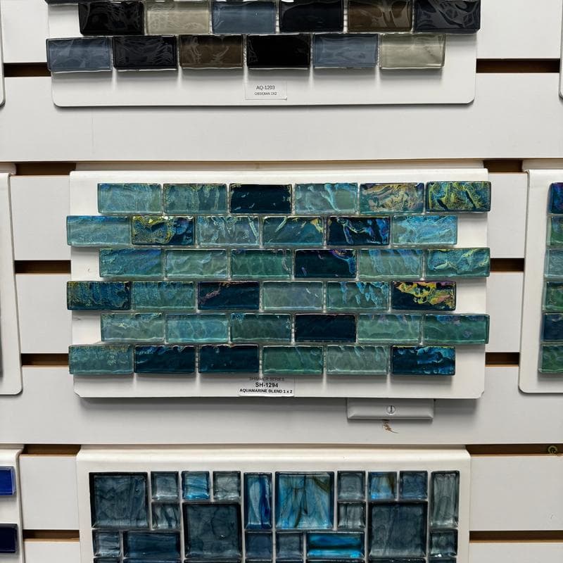 Aquabella Shimmer Aquamarine Blend 1x2 Glass Mosaic 12"x12" Pool Tile (SH-1294) - Image 14