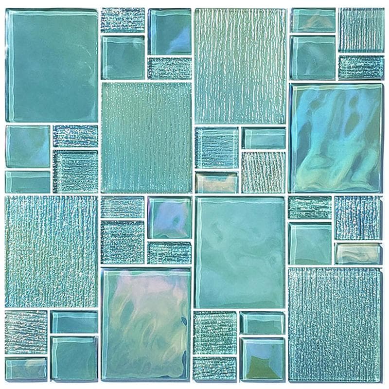 Avalon Seafoam Mixed Glass Mosaic 12"x12" Pool Tile - Image 1