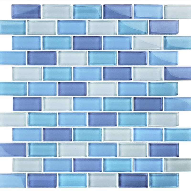 Crystal Turquoise Cobalt Blue Blend 1x2 Glass Mosaic 12"x12" Pool Tile - Image 2