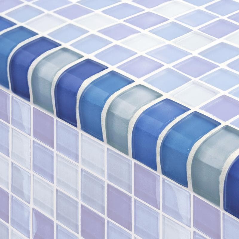 Crystal Trim Turquoise Cobalt Blue Blend Glass Bullnose Pool Tile (Covering 1 Linear Foot) - Image 1