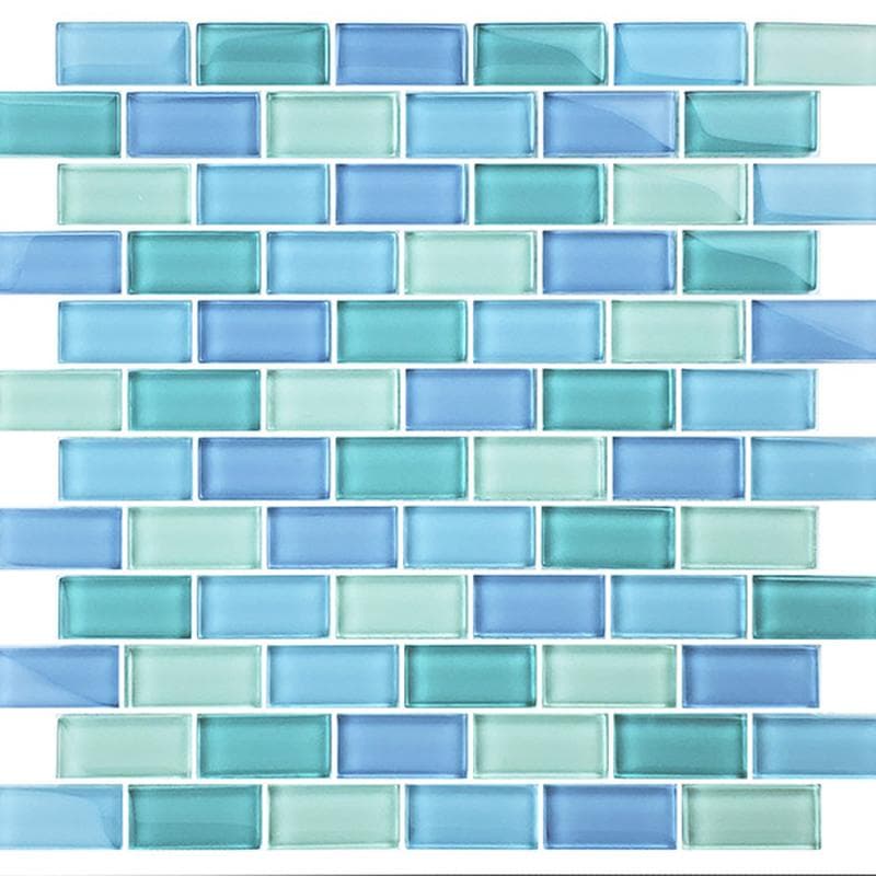 Crystal Turquoise Blue Blend 1x2 Glass Mosaic 12"x12" Pool Tile - Image 2