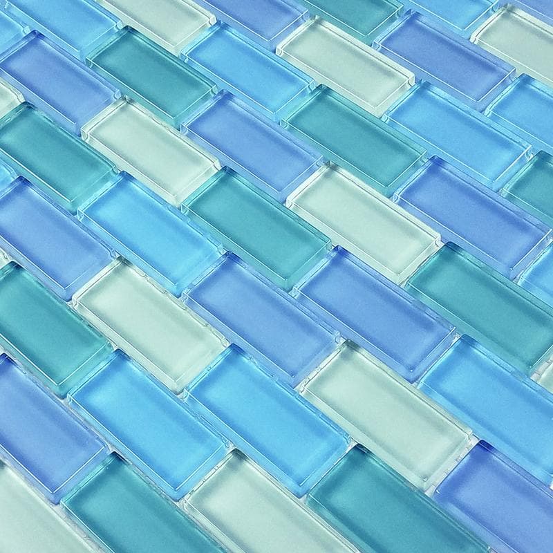 Crystal Turquoise Blue Blend 1x2 Glass Mosaic 12"x12" Pool Tile - Image 3
