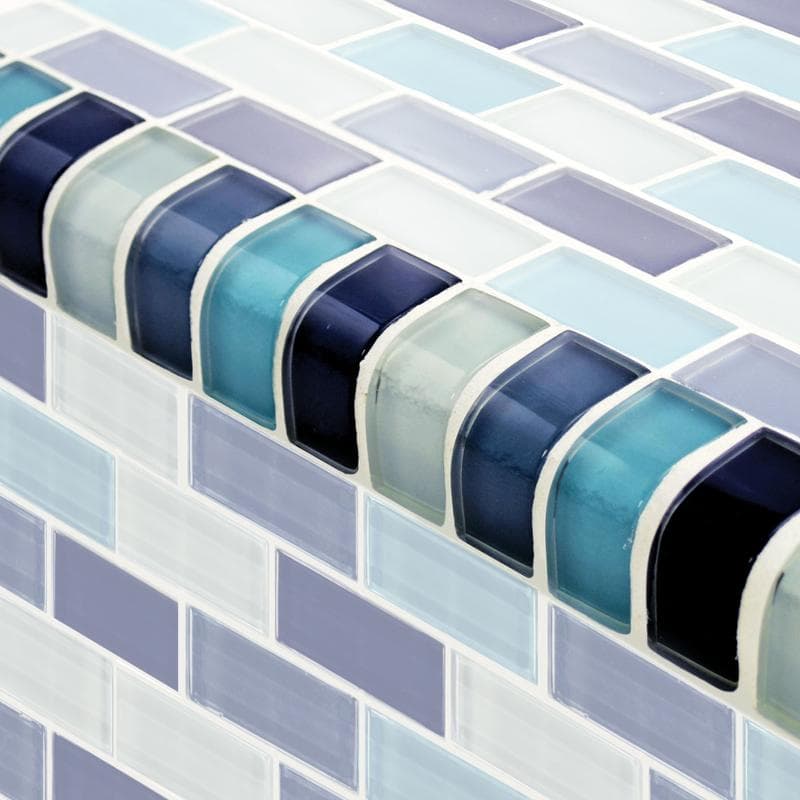 Crystal Trim Aqua Blend Glass Bullnose Pool Tile (Covering 1 Linear Foot) - Image 1