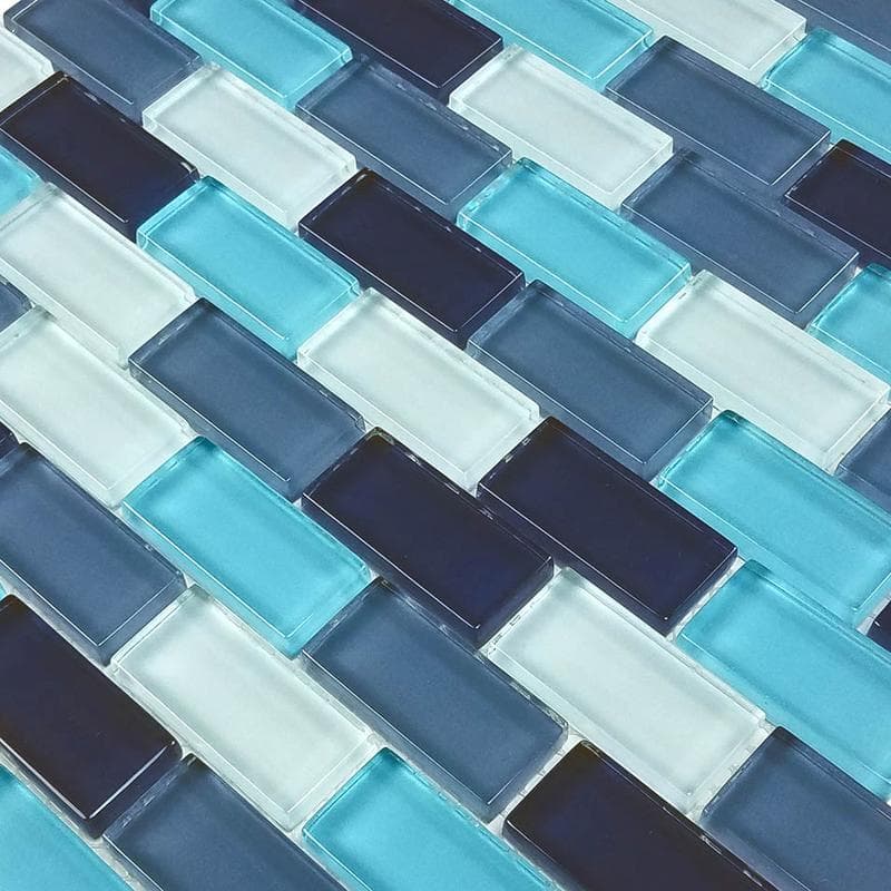 Crystal Aqua Blend 1x2 Glass Mosaic 12"x12" Pool Tile - Image 2