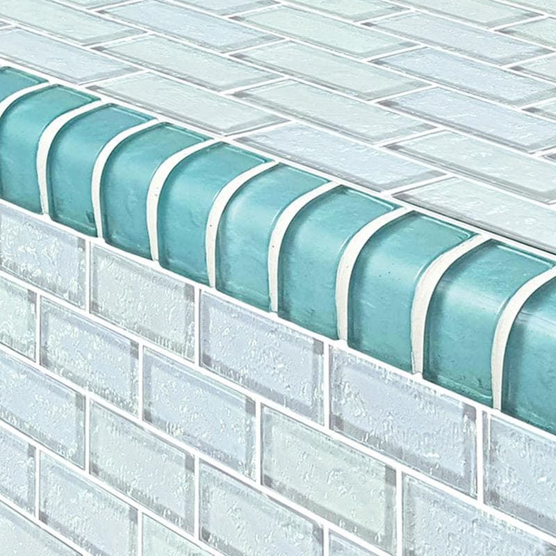 Galaxy Trim Aquamarine 1x2 Glass Bullnose Pool Tile (Covering 1 Linear Foot) - Image 1