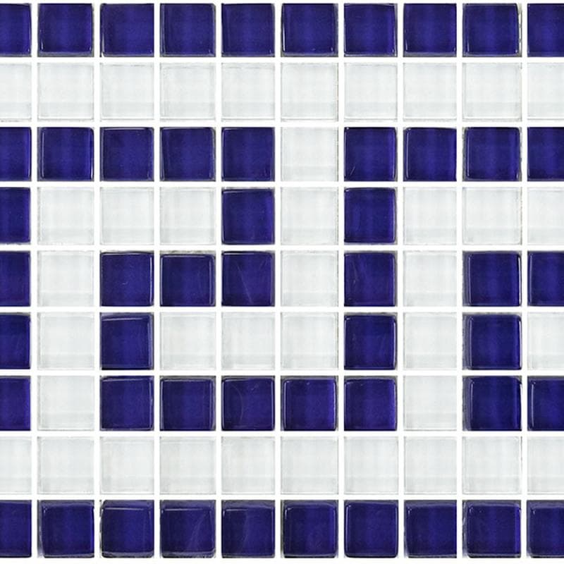 Greek Key Blue White 5/8x5/8 Glass Mosaic 12"x12" Pool Tile - Image 1