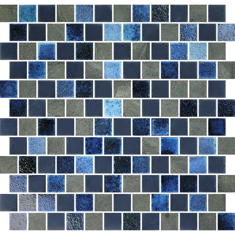 Lunar Dark Blue Blend 1x1 Glass Mosaic 12"x12" Pool Tile - Image 2