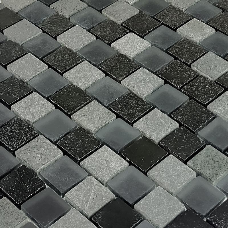 Lunar Black Gray Blend 1x1 Glass Mosaic 12"x12" Pool Tile - Image 3