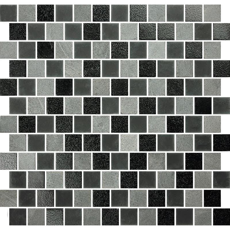 Lunar Black Gray Blend 1x1 Glass Mosaic 12"x12" Pool Tile - Image 2