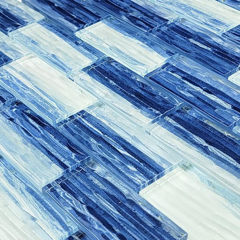 Mirage Blue Blend 1.5x3 Glass Mosaic 12"x12" Pool Tile - Image 2