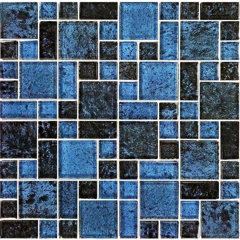 Nightfall Azure Black Mixed Glass Mosaic 12"x12" Pool Tile - Image 1