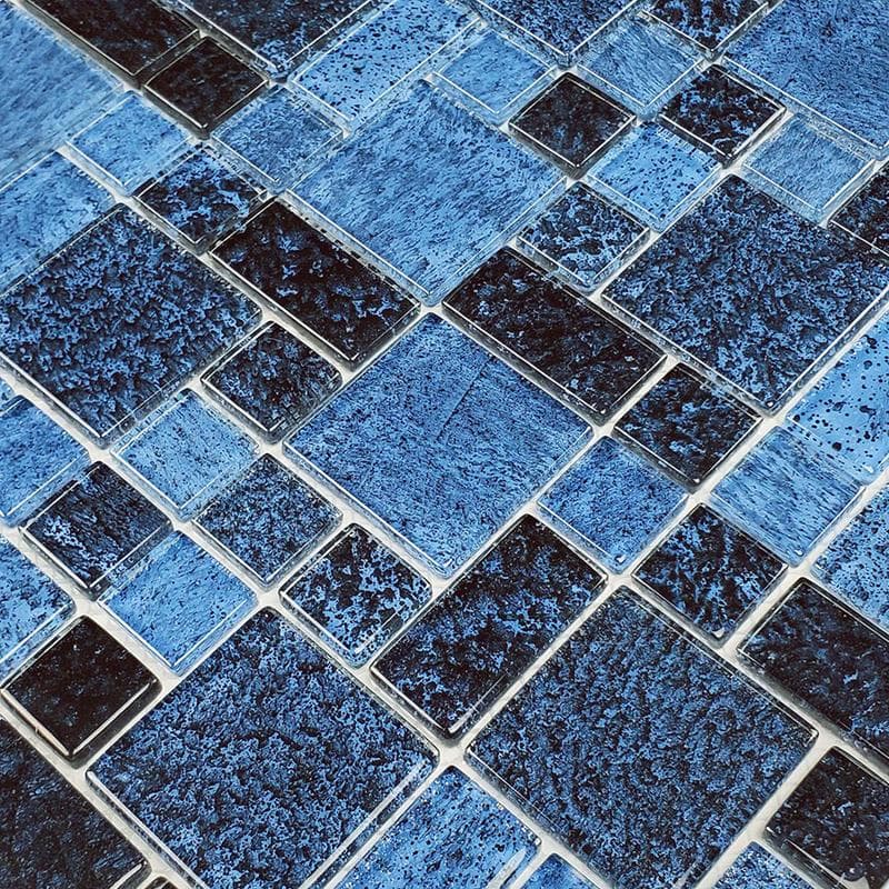 Nightfall Azure Black Mixed Glass Mosaic 12"x12" Pool Tile - Image 2