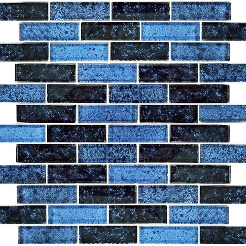 Nightfall Azure Black 1x3 Glass Mosaic 12"x12" Pool Tile - Image 2