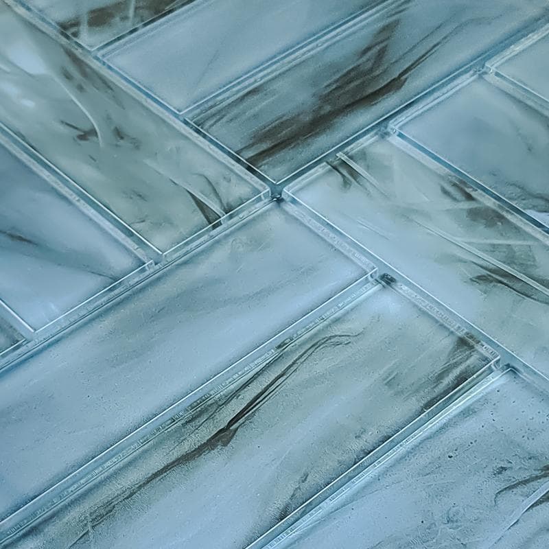 Panama Weave Metro Blue 2x6 Glass Mosaic 12"x12" Pool Tile - Image 2