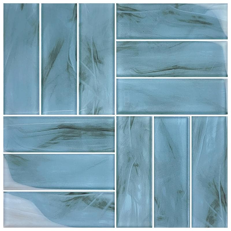 Panama Weave Metro Blue 2x6 Glass Mosaic 12"x12" Pool Tile - Image 1