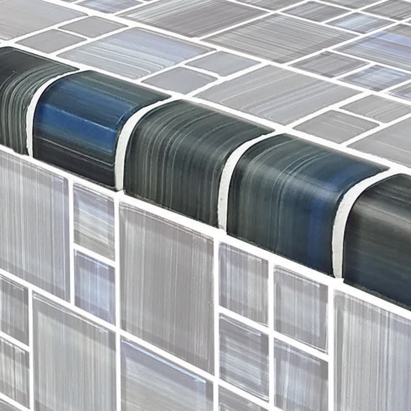 Watercolors Trim Steel Blue Gray Blend 2x2 Glass Bullnose Pool Tile (Covering 1 Linear Foot) - Image 1