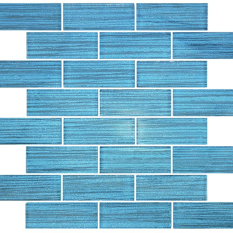 Pinnacle Metallic Blue 1.5x4 Glass Mosaic 12"x12" Pool Tile - Image 2