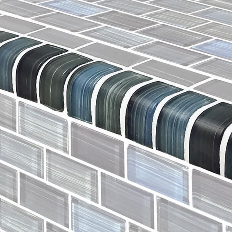 Watercolors Trim Steel Blue Gray Blend 1x2 Glass Bullnose Pool Tile (Covering 1 Linear Foot) - Image 1