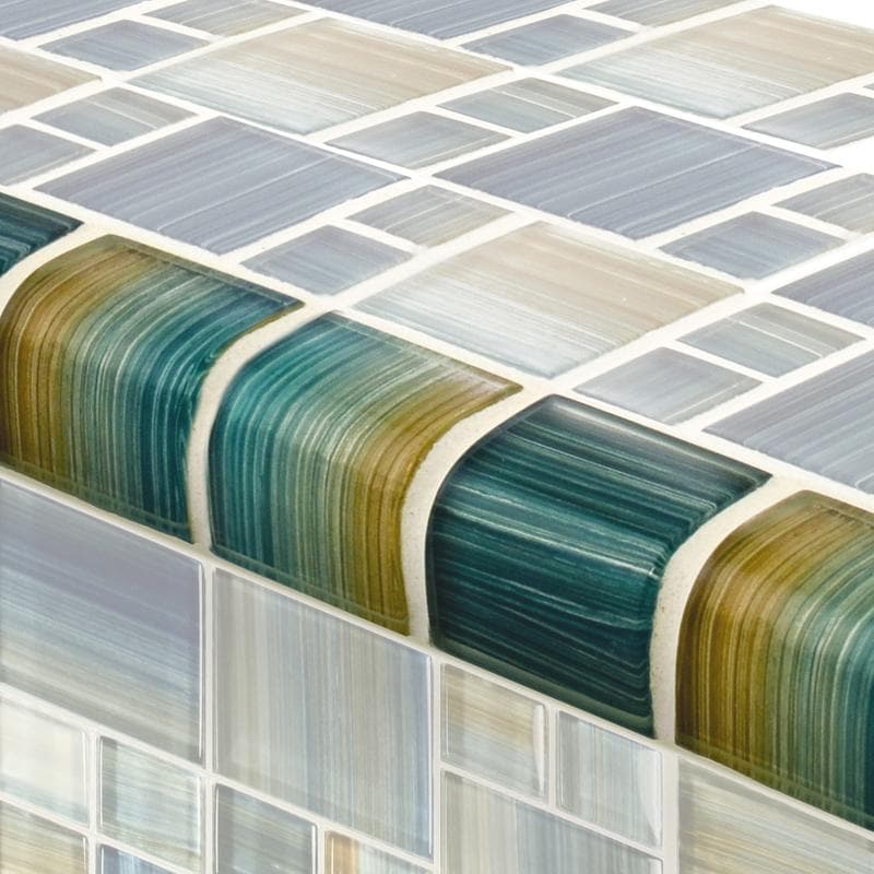 Watercolors Trim Aqua Blend 2x2 Glass Bullnose Pool Tile (Covering 1 Linear Foot) - Image 1