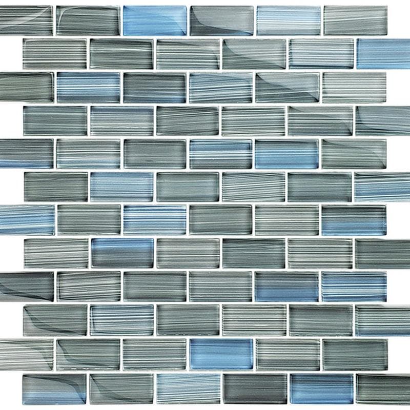 Watercolors Steel Blue Gray Blend 1x2 Glass Mosaic 12"x12" Pool Tile - Image 2