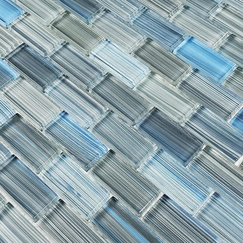 Watercolors Steel Blue Gray Blend 1x2 Glass Mosaic 12"x12" Pool Tile - Image 3