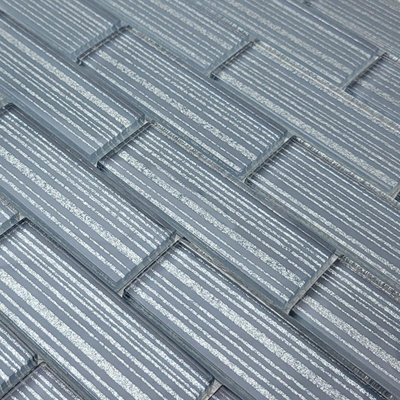 Pinnacle Metallic Gray 1.5x4 Glass Mosaic 12"x12" Pool Tile - Image 3