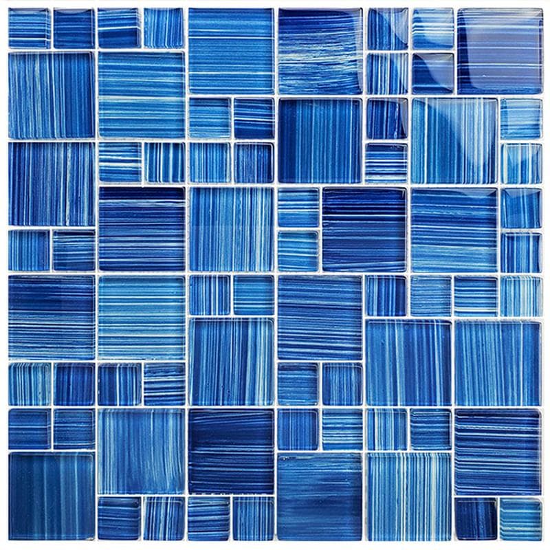 Watercolors Caribbean Blue Blend Mixed Glass Mosaic 12"x12" Pool Tile - Image 1