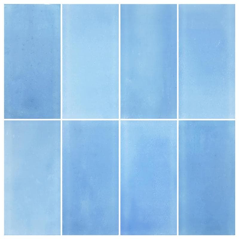 Sea Glass Tumbled Blue 3x6 Glass Mosaic 12"x12" Pool Tile - Image 1