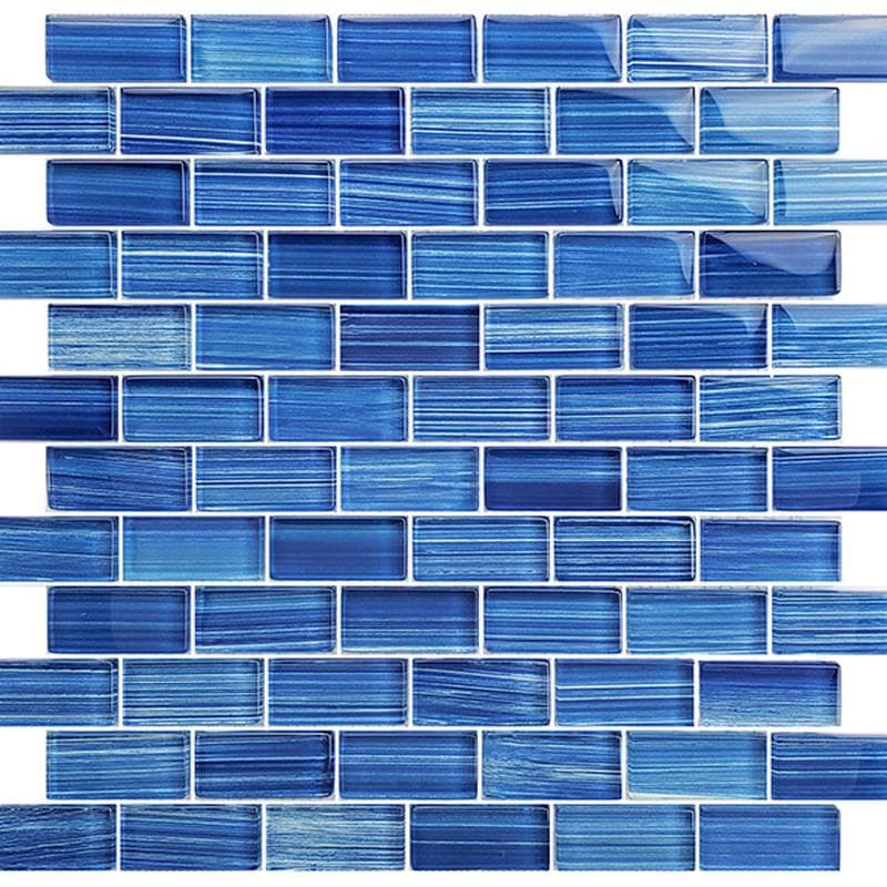 Watercolors Caribbean Blue Blend 1x2 Glass Mosaic 12"x12" Pool Tile - Image 2